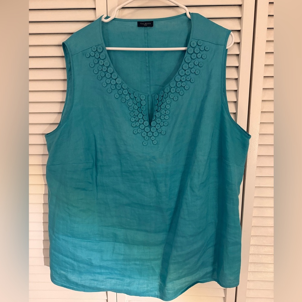 Talbots Turquoise Sleeveless Linen plus size top